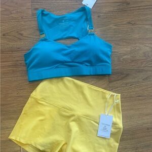 Cleo Harper Blue and Yellow Sports Bra and Shorts Set size m new